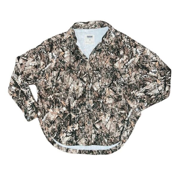 DENIM OBSESSED Green Camo Long Sleeve Shacket Size M - Picture 1 of 7
